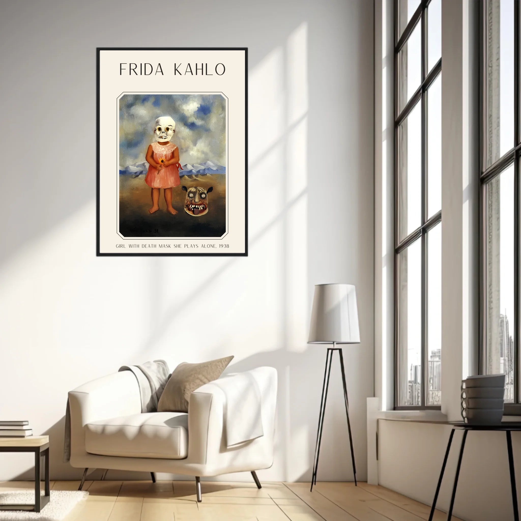 Affiche Frida Kahlo – Girl With Death Mask She Plays Alone 1938