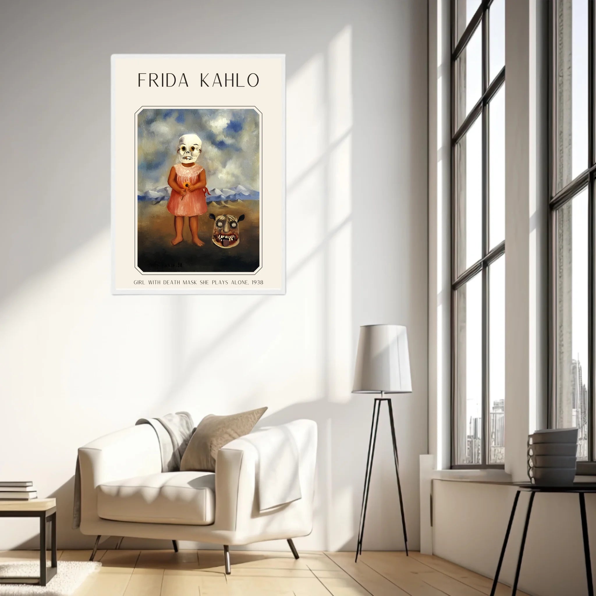 Affiche Frida Kahlo – Girl With Death Mask She Plays Alone 1938
