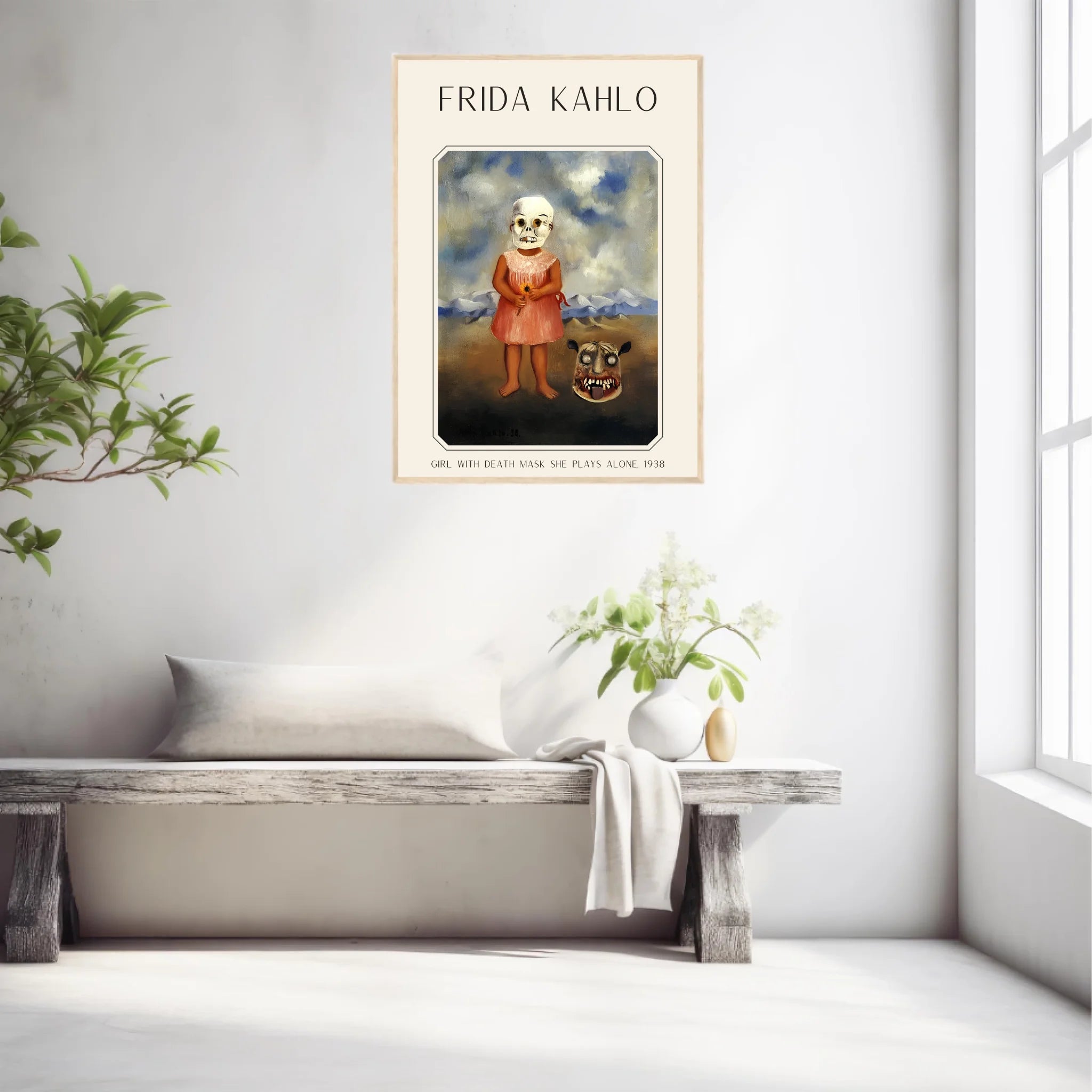 Affiche Frida Kahlo – Girl With Death Mask She Plays Alone 1938