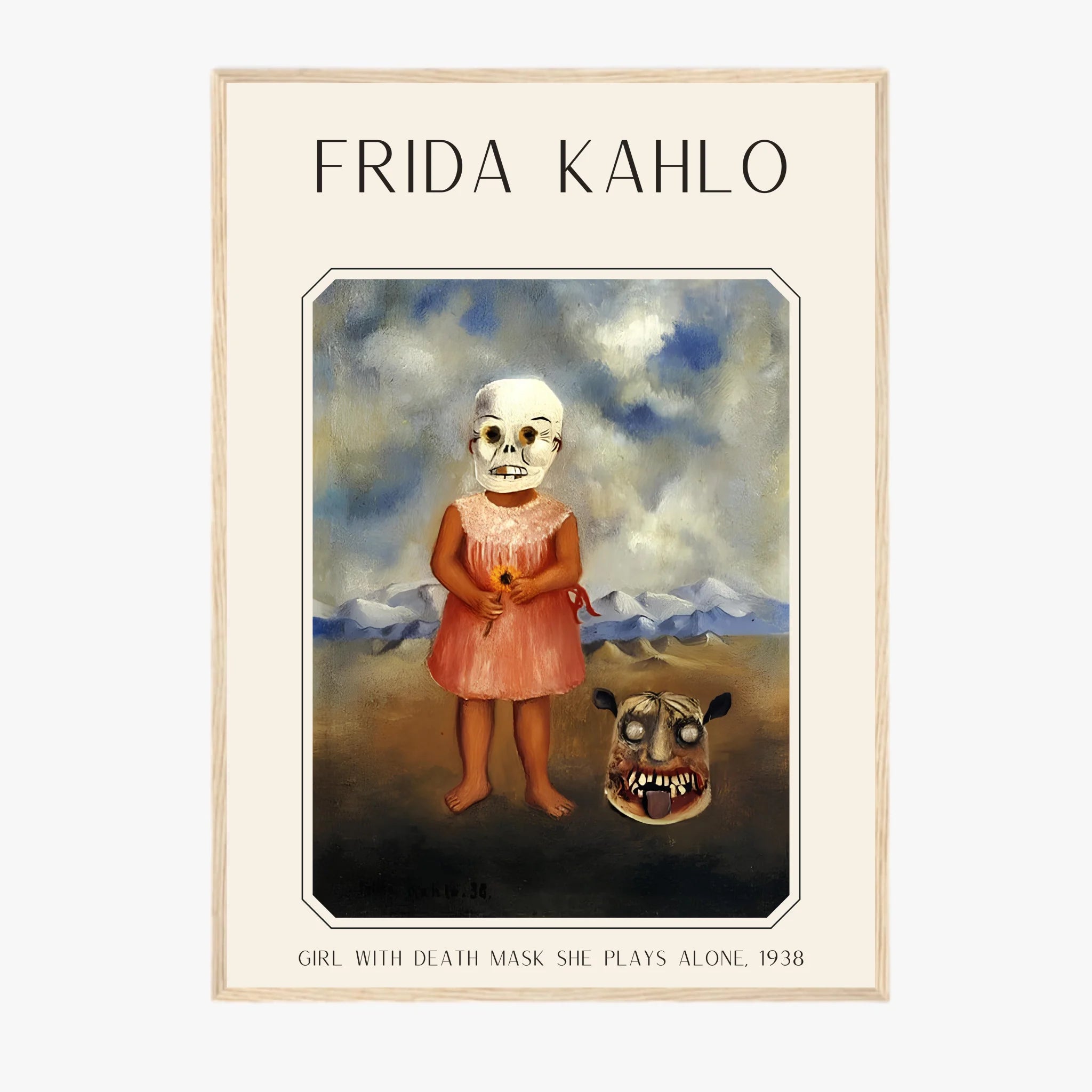 Affiche Frida Kahlo – Girl With Death Mask She Plays Alone 1938