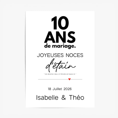 Affiche Personnalisée Noces d'Étain