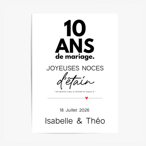 Affiche Personnalisée Noces d'Étain