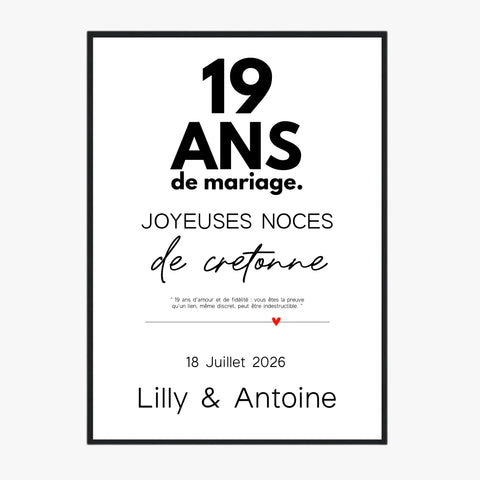 Affiche Personnalisée Noces De Cretonne
