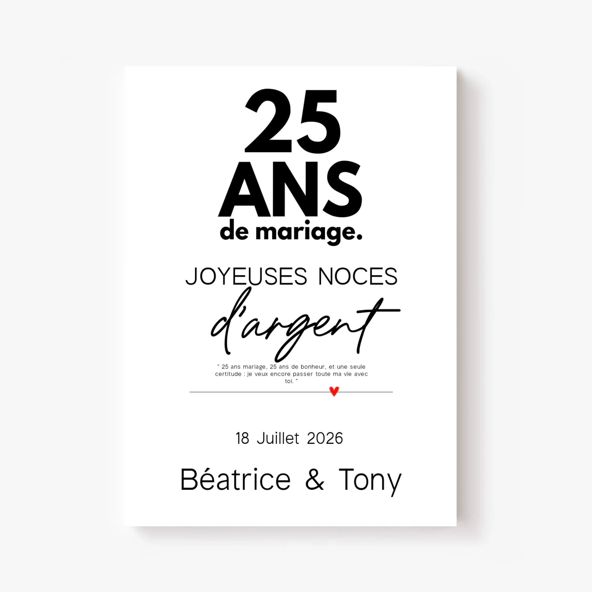 Affiche Personnalisée Noces D'Argent