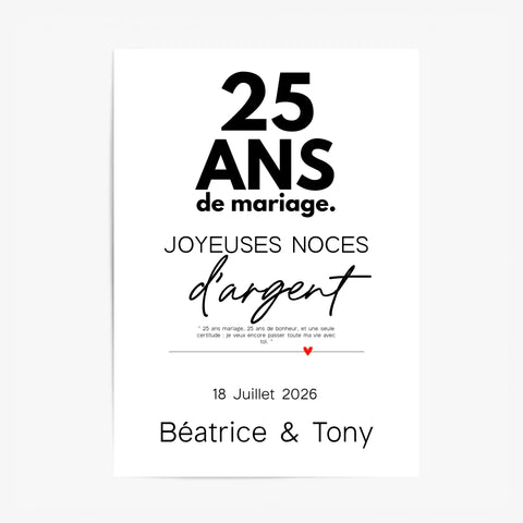 Affiche Personnalisée Noces D'Argent