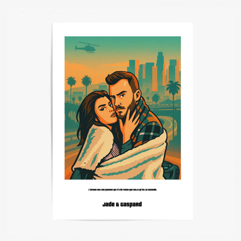 Affiche Personnalisée Style GTA Couple
