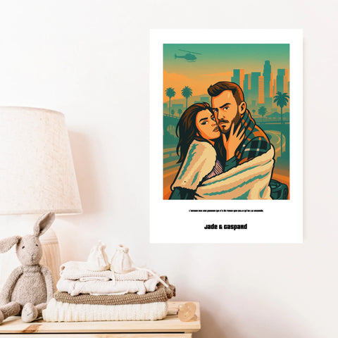 Affiche Personnalisée Style GTA Couple
