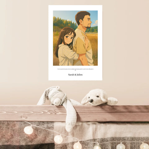 Affiche Personnalisée Style Dessin Animé Couple