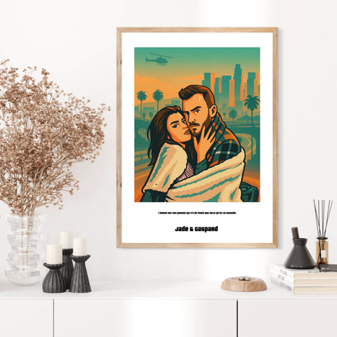 Affiche Personnalisée Style GTA Couple